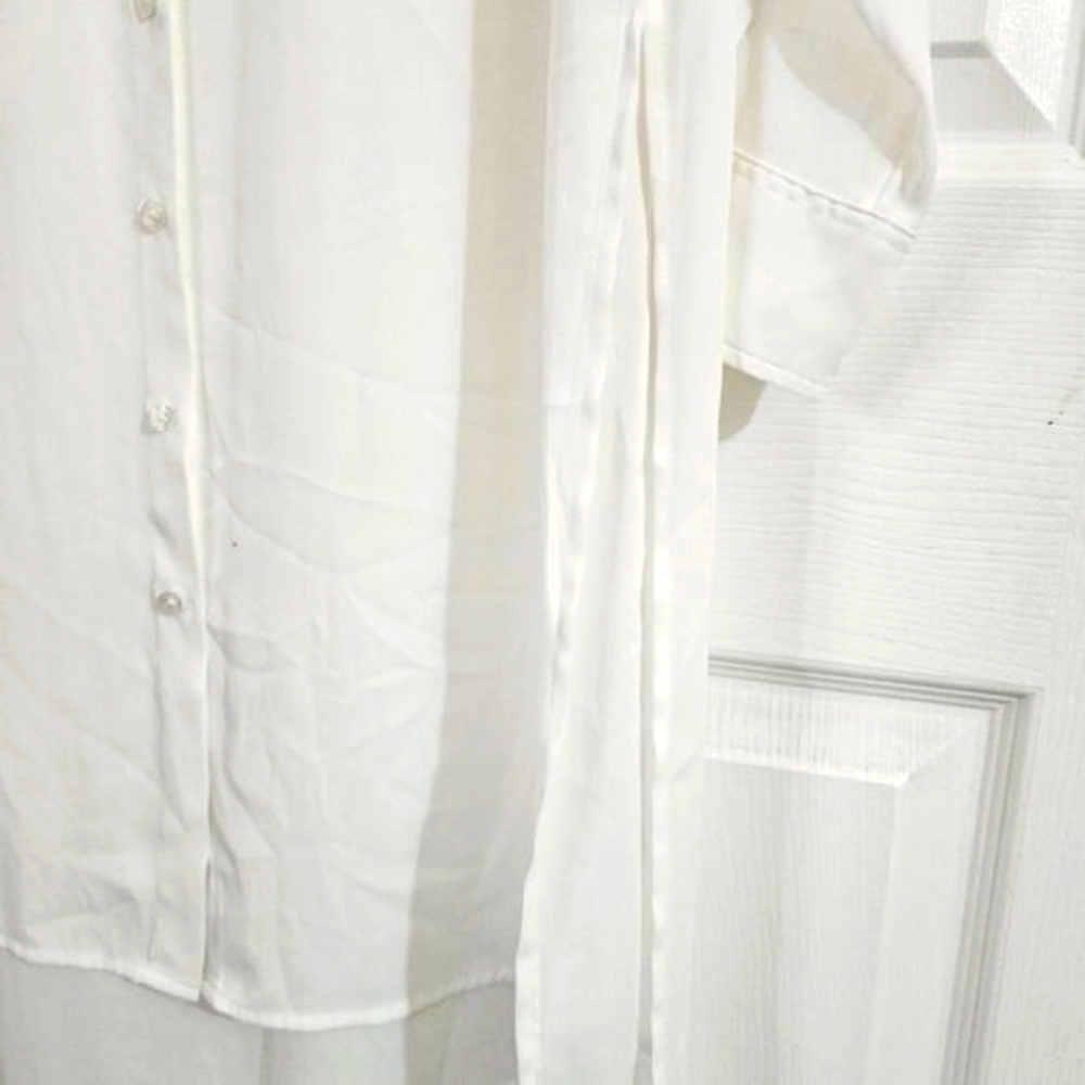 White House Black Market White High Low Tunic Blouse 10 Buttons Office Pockets - Picture 10 of 10
